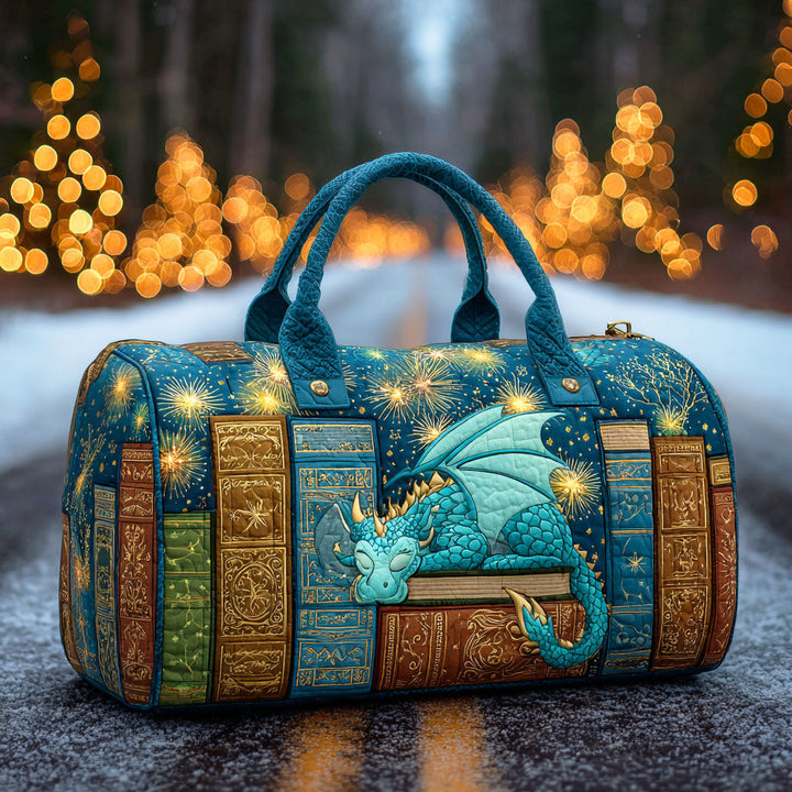 Borsa da viaggio trapuntata con drago e libro antico NCU0TD868