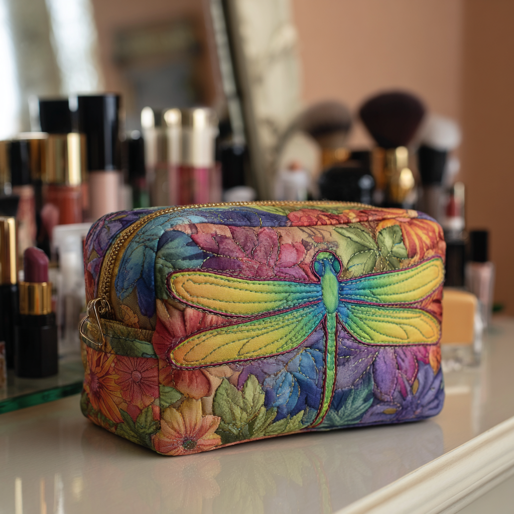 Beauty case trapuntato con libellule nel prato NCU0DK10234