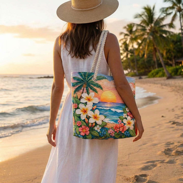 Borsa da Spiaggia Trapuntata Brezza Tropicale – L e XL