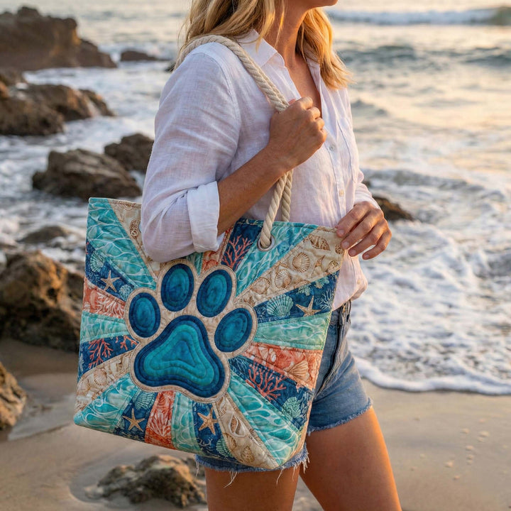 Borsa da Spiaggia con Motivo Impronte di Zampa – L e XL