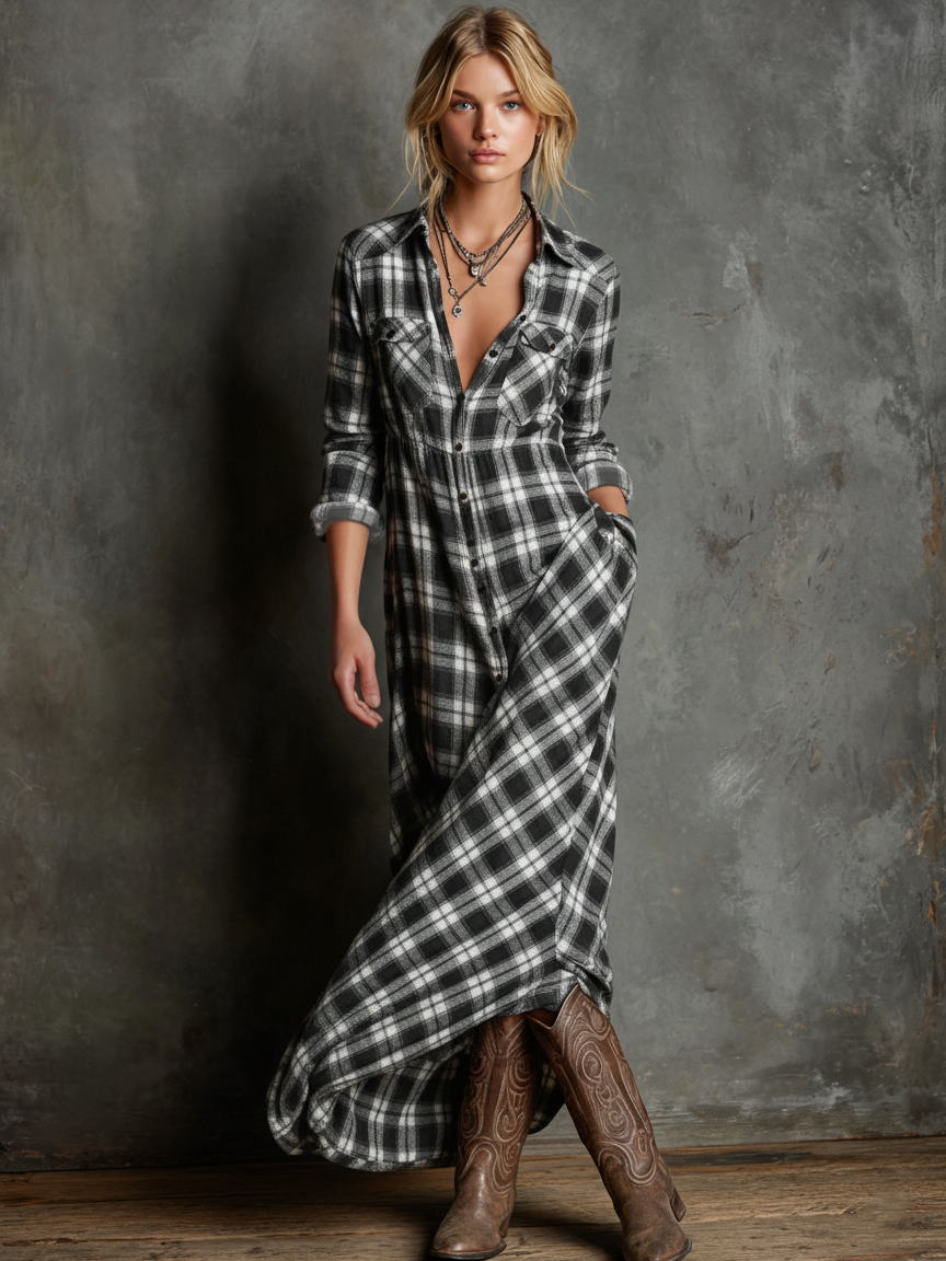 AILENE | ABITO CAMICIA CLASSICO A QUADRI VERDE