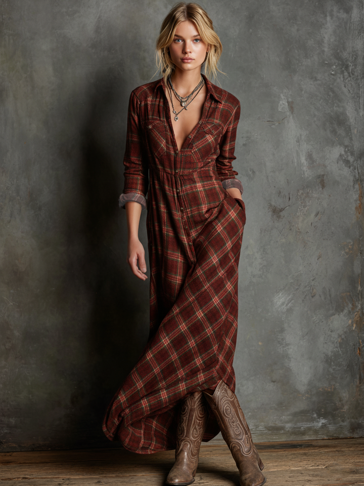 AILENE | ABITO CAMICIA CLASSICO A QUADRI VERDE