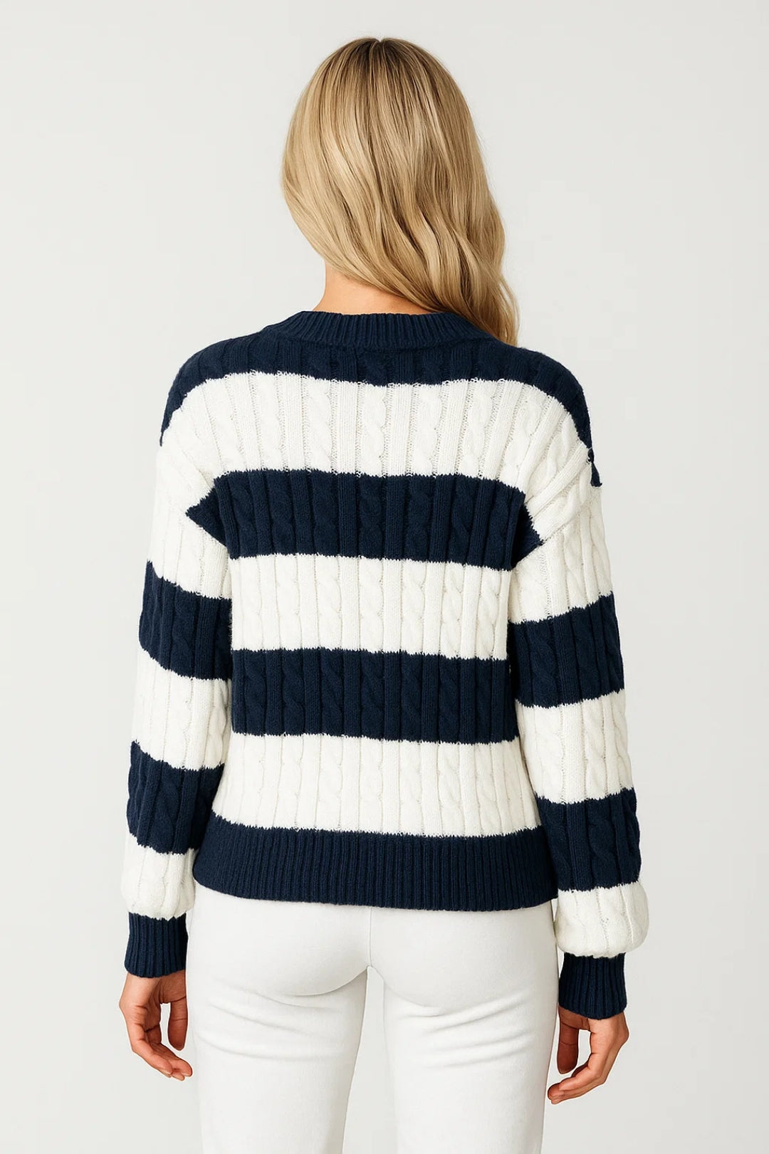 MIRELLE | MAGLIONE A RIGHE CON COLLO A V IN MAGLIA CABELLO