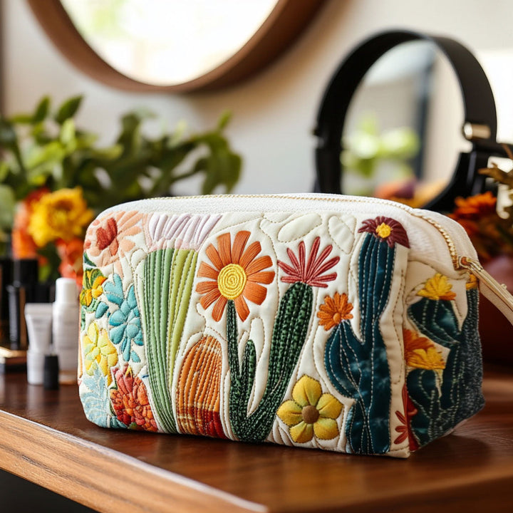 Beauty case trapuntato con cactus verde NCU0PT9625