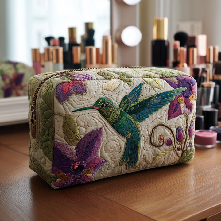 Beauty case trapuntato con giardino di colibrì NCU0DK10212