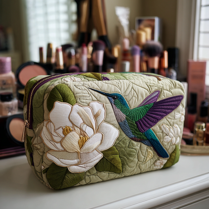 Beauty case trapuntato con colibrì nel prato NCU0DK10216
