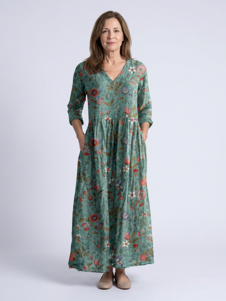 Marina | Abito Maxi Floreale con Scollo a V