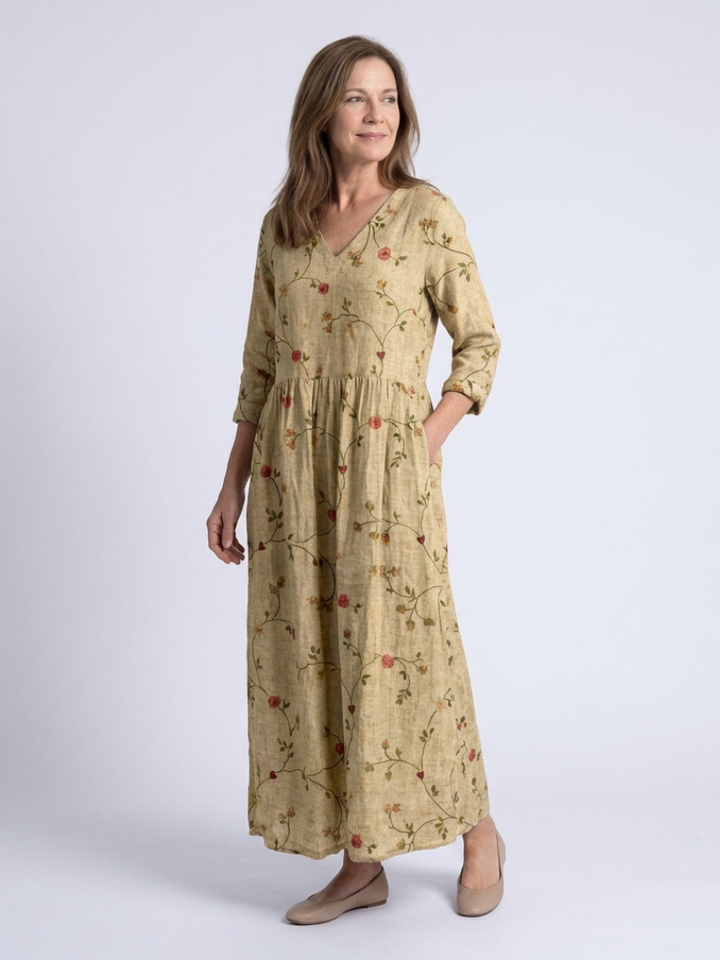 Marina | Abito Maxi Floreale con Scollo a V