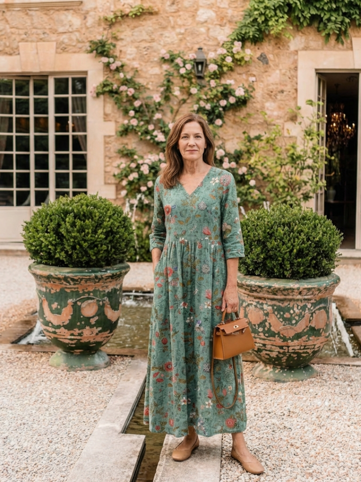 Marina | Abito Maxi Floreale con Scollo a V