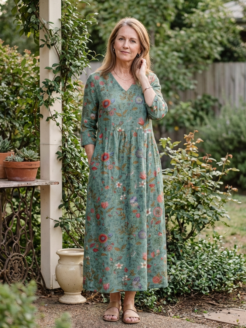 Marina | Abito Maxi Floreale con Scollo a V
