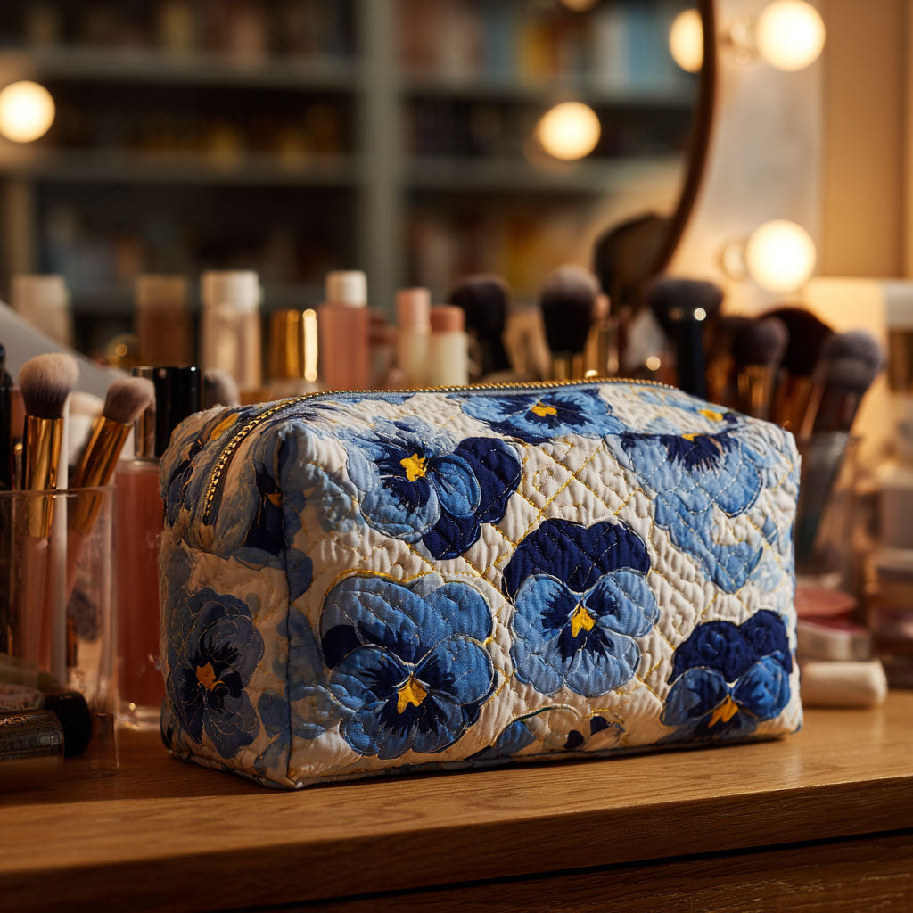 Beauty case trapuntato con viole del pensiero NCU0PT9196