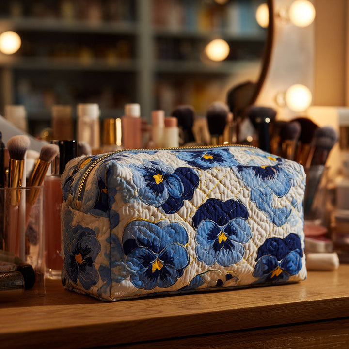 Beauty case trapuntato con viole del pensiero NCU0PT9196