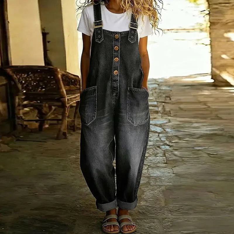 Mae | Salopette Denim Morbida con Spalline Regolabili