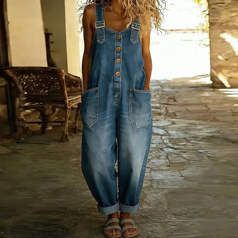 Mae | Salopette Denim Morbida con Spalline Regolabili
