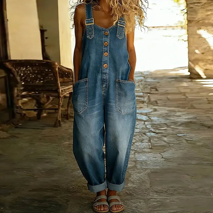 Mae | Salopette Denim Morbida con Spalline Regolabili