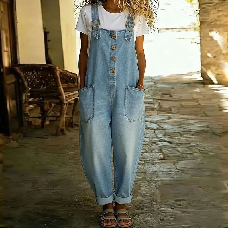 Mae | Salopette Denim Morbida con Spalline Regolabili