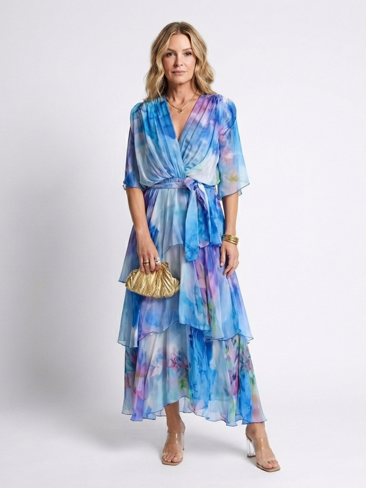 Calista | Abito Maxi con Scollo a V e Vita Annodata