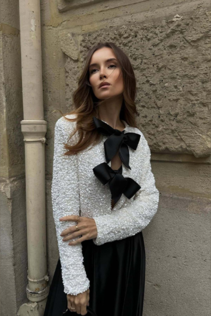 Anwen | Blusa con Fiocco e Paillettes