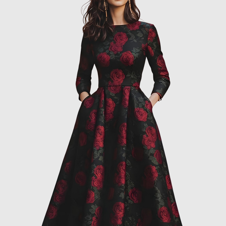 LILLA | ABITO MAXI VINTAGE A LINEA AD A CON STAMPA FLOREALE