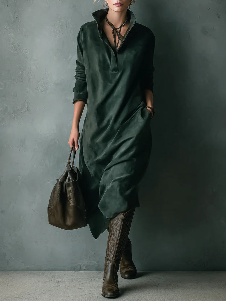 ISNA | ABITO MIDI IN CAMOSCIO VERDE CON REVERS