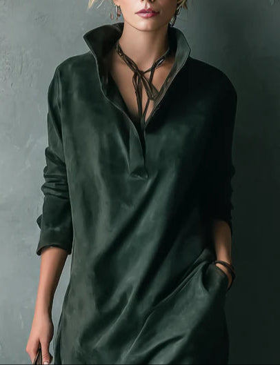 ISNA | ABITO MIDI IN CAMOSCIO VERDE CON REVERS