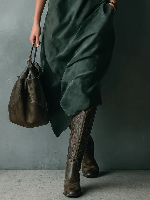 ISNA | ABITO MIDI IN CAMOSCIO VERDE CON REVERS