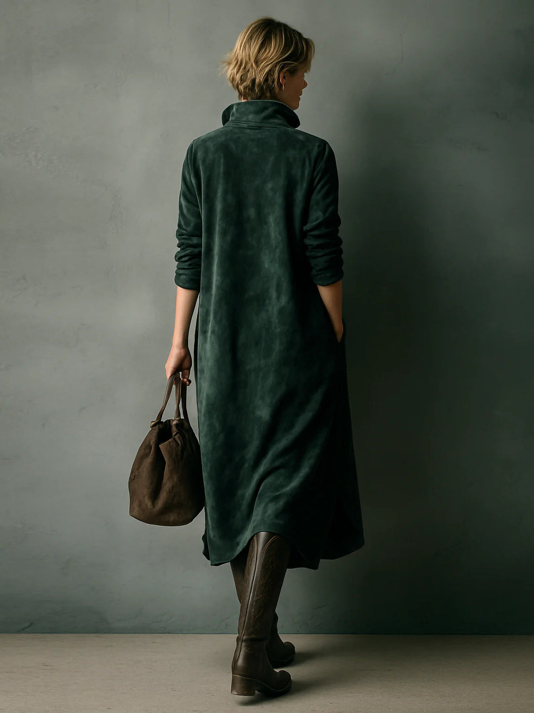 ISNA | ABITO MIDI IN CAMOSCIO VERDE CON REVERS
