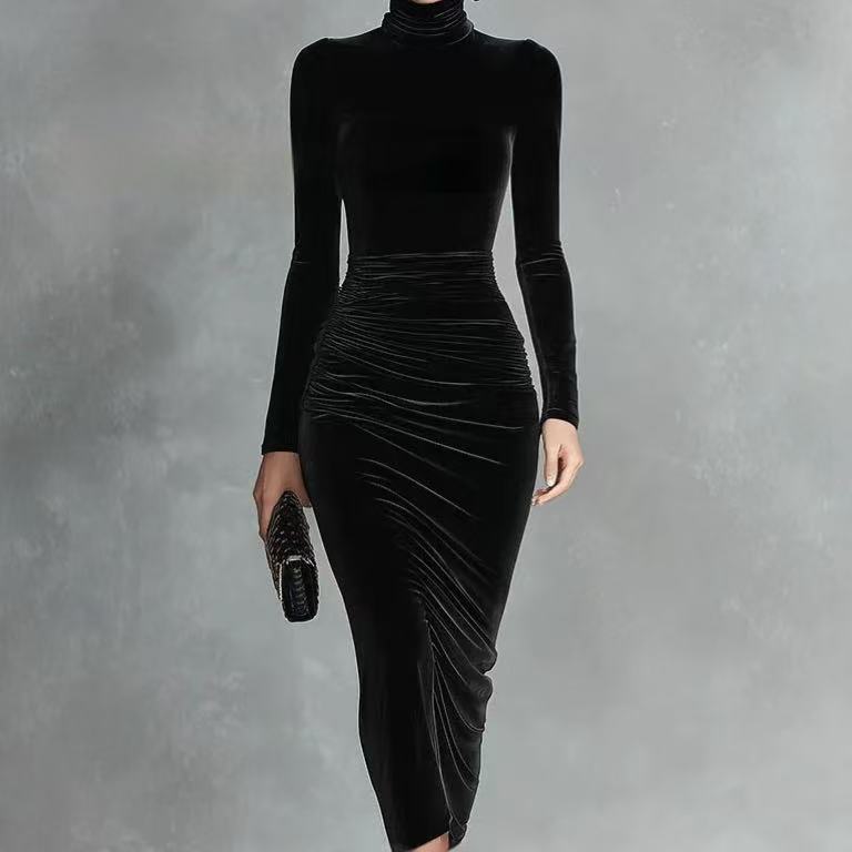 SOPHIA | ABITO ADERENTE IN VELLUTO NERO