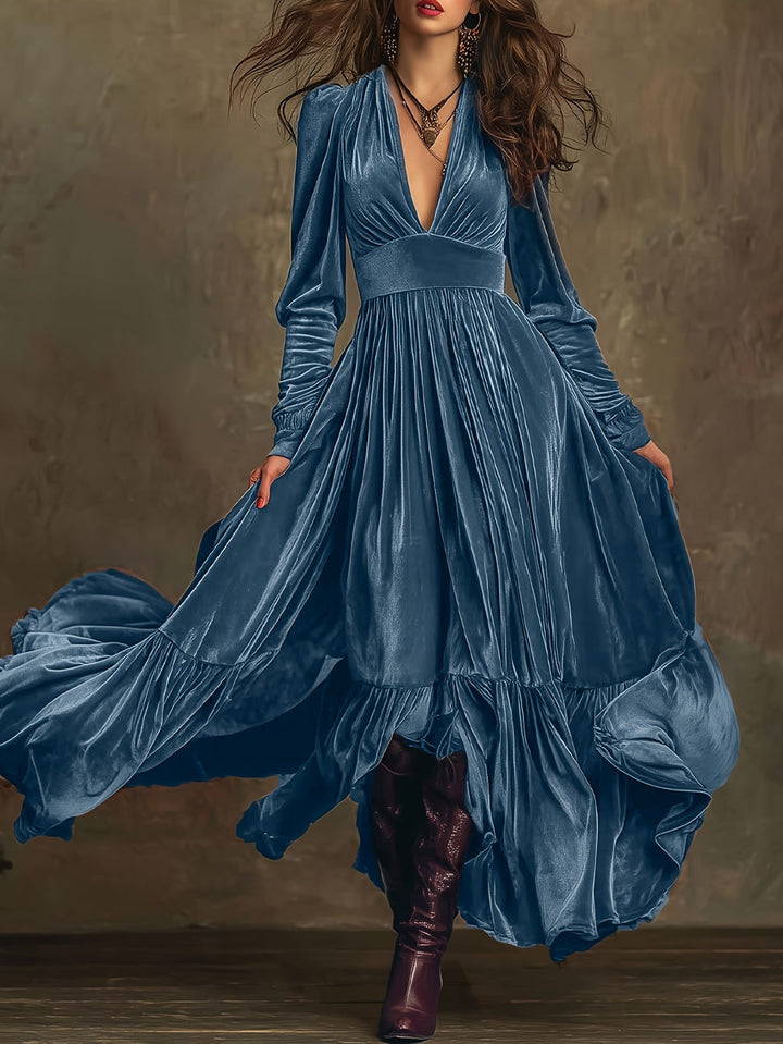 SERAFINA | ABITO LUNGO RETRÒ OVERSIZE CON SCOLLO A V PROFONDO