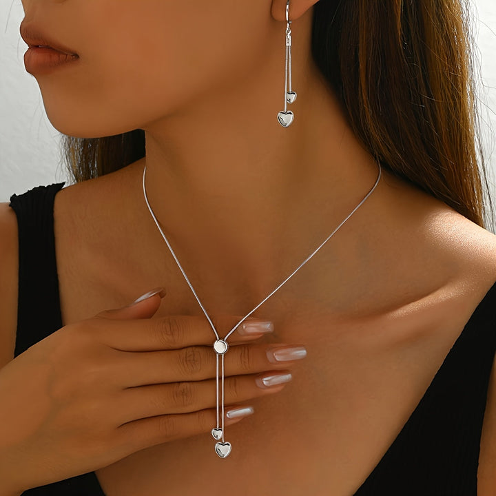 Set Collana e Orecchini con Pendente a Cuore