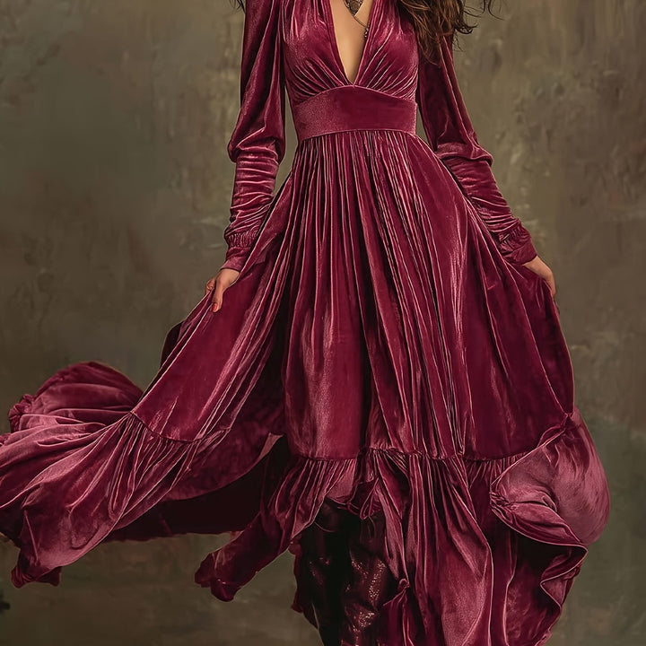 SERAFINA | ABITO LUNGO RETRÒ OVERSIZE CON SCOLLO A V PROFONDO