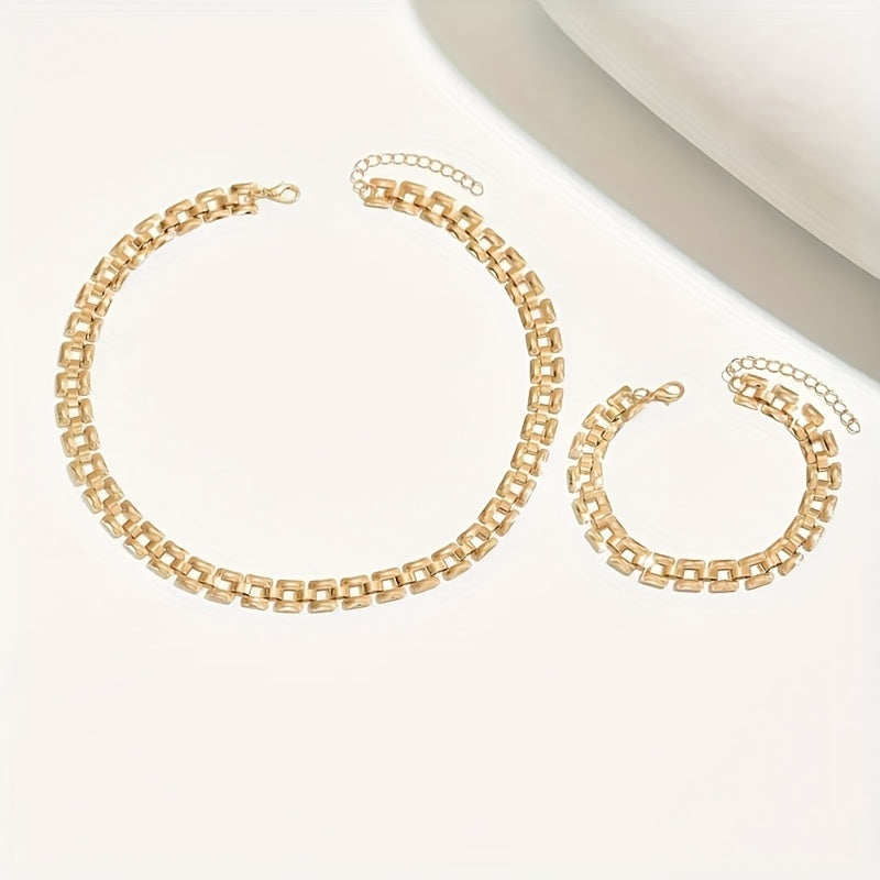 Set Collana e Bracciale a Maglie Quadrate