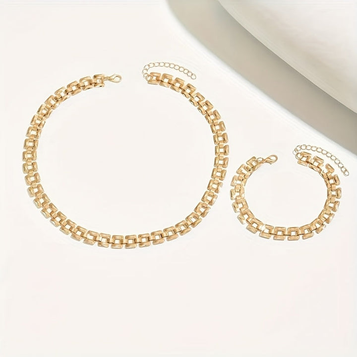 Set Collana e Bracciale a Maglie Quadrate