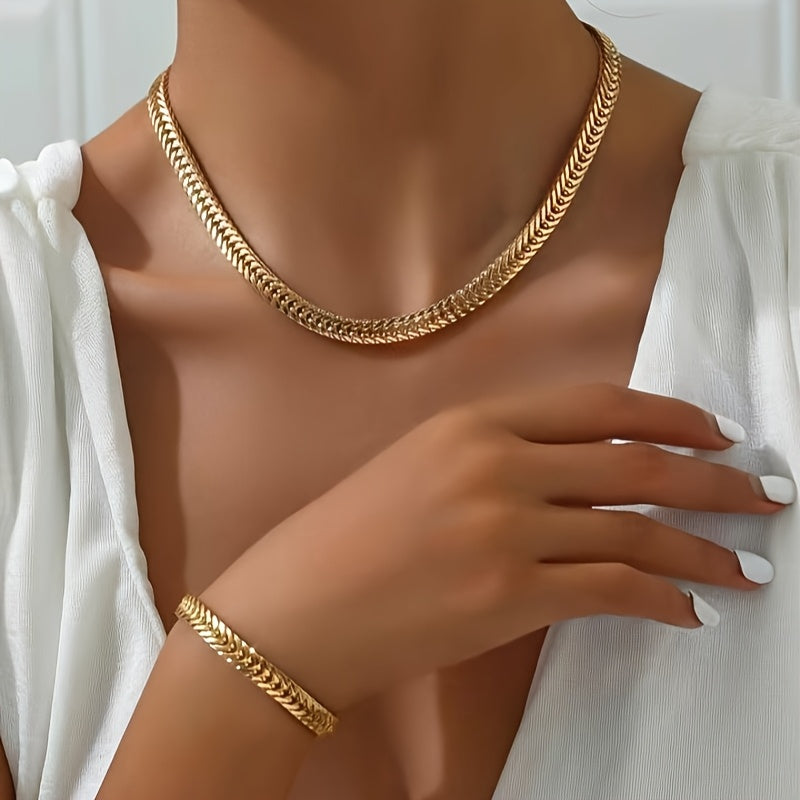 Set Collana e Bracciale a Maglia Intrecciata