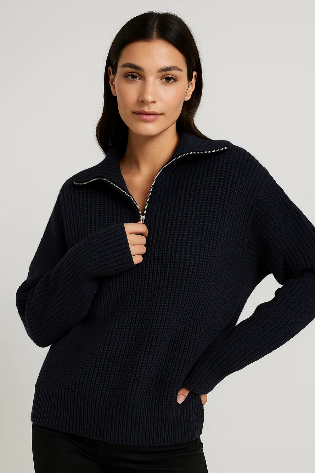 FFION | MAGLIONE CON COLLO A ZIP IN MAGLIA WAFFLE