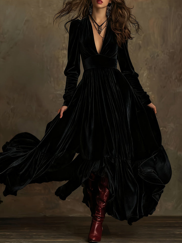 SERAFINA | ABITO LUNGO RETRÒ OVERSIZE CON SCOLLO A V PROFONDO