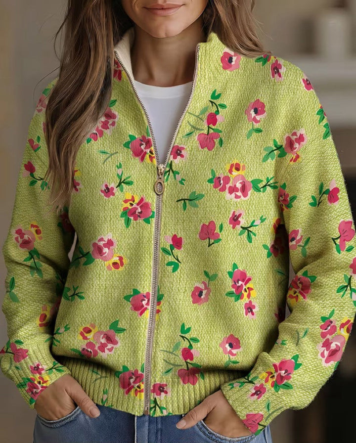 Margot | Cardigan Donna Floreale Lime con Zip
