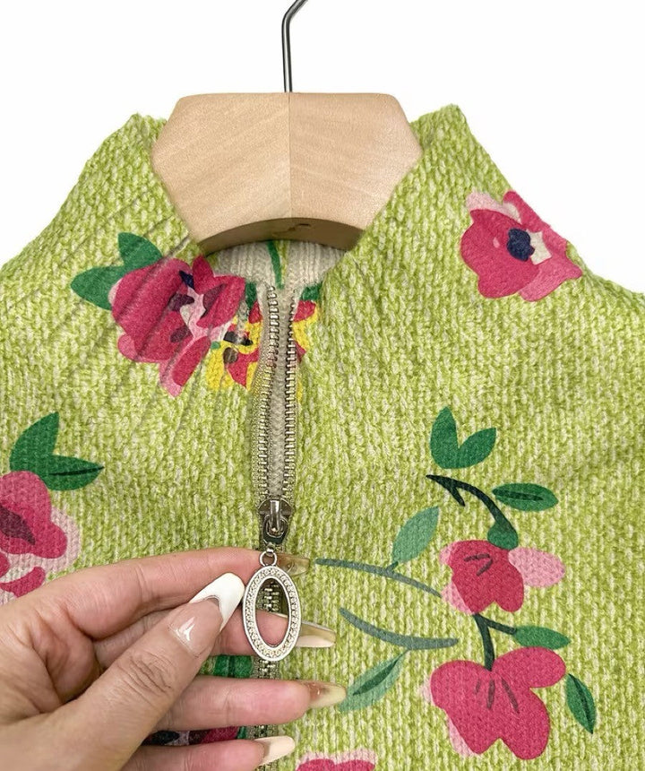 Margot | Cardigan Donna Floreale Lime con Zip