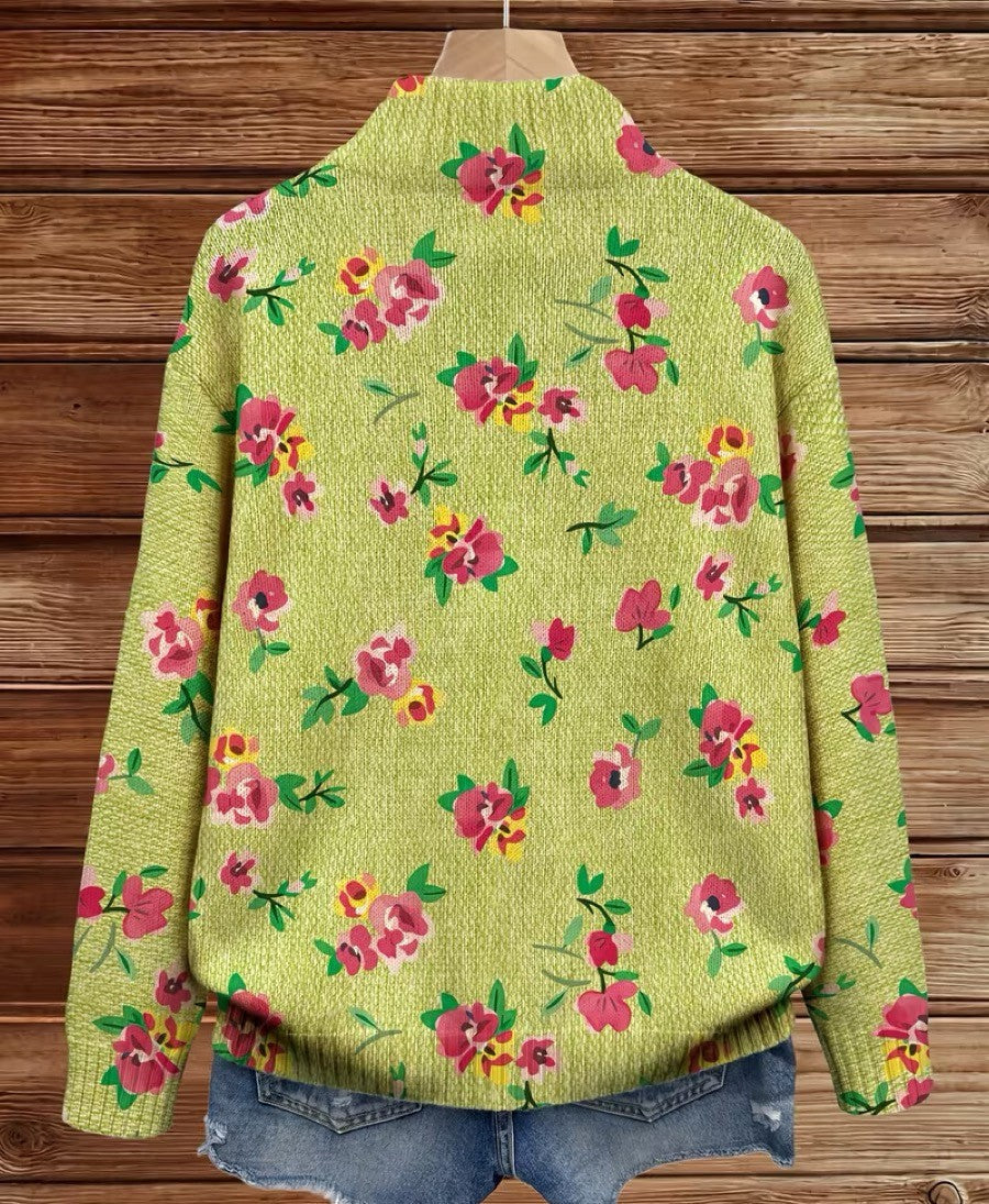 Margot | Cardigan Donna Floreale Lime con Zip