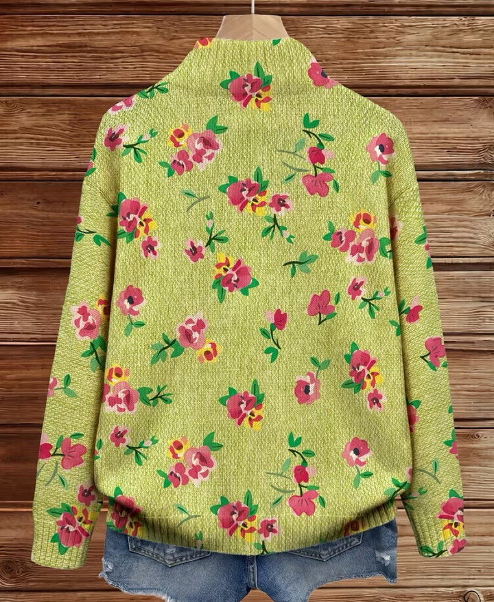 Margot | Cardigan Donna Floreale Lime con Zip