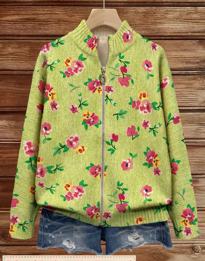 Margot | Cardigan Donna Floreale Lime con Zip