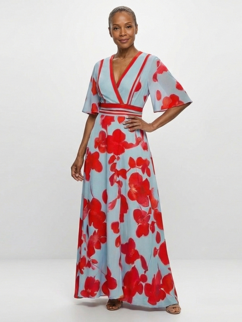 Corinne | Abito Maxi Floreale con Scollo a V