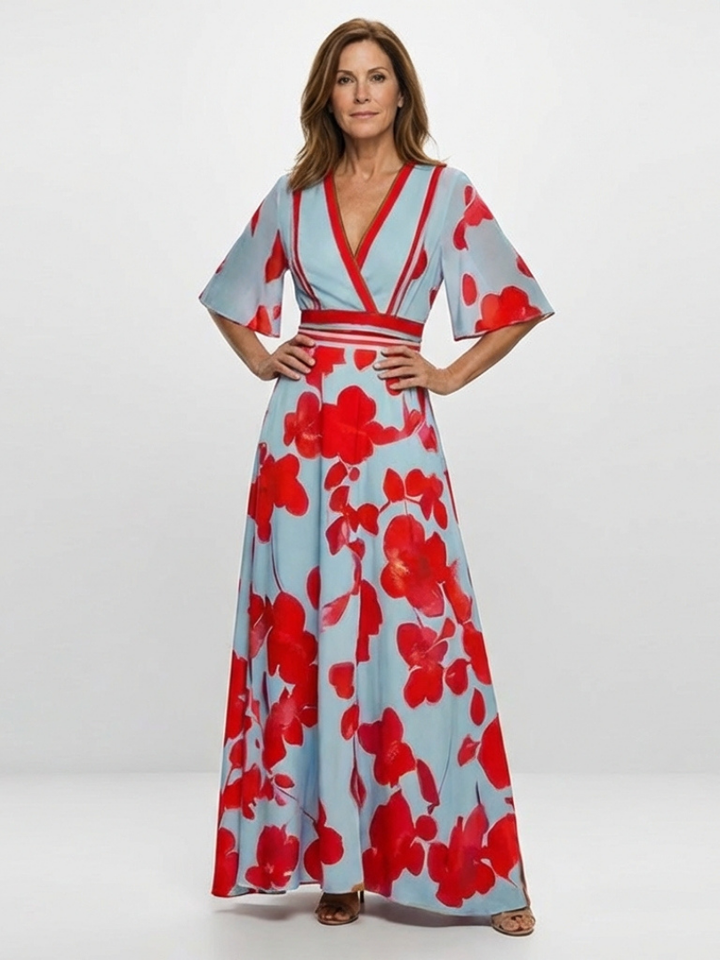 Corinne | Abito Maxi Floreale con Scollo a V