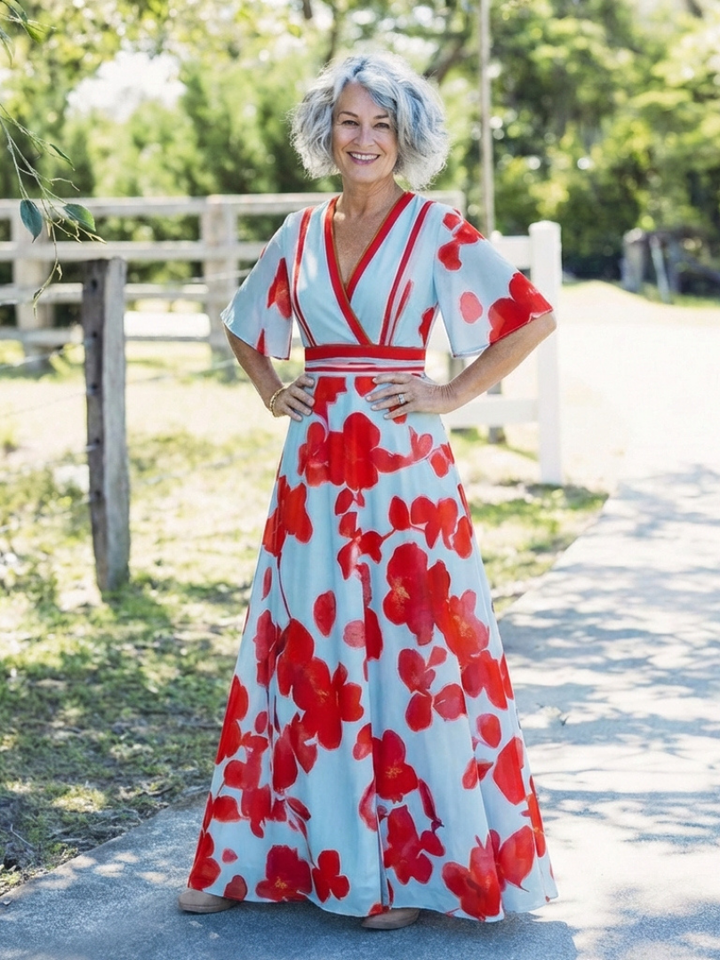 Corinne | Abito Maxi Floreale con Scollo a V