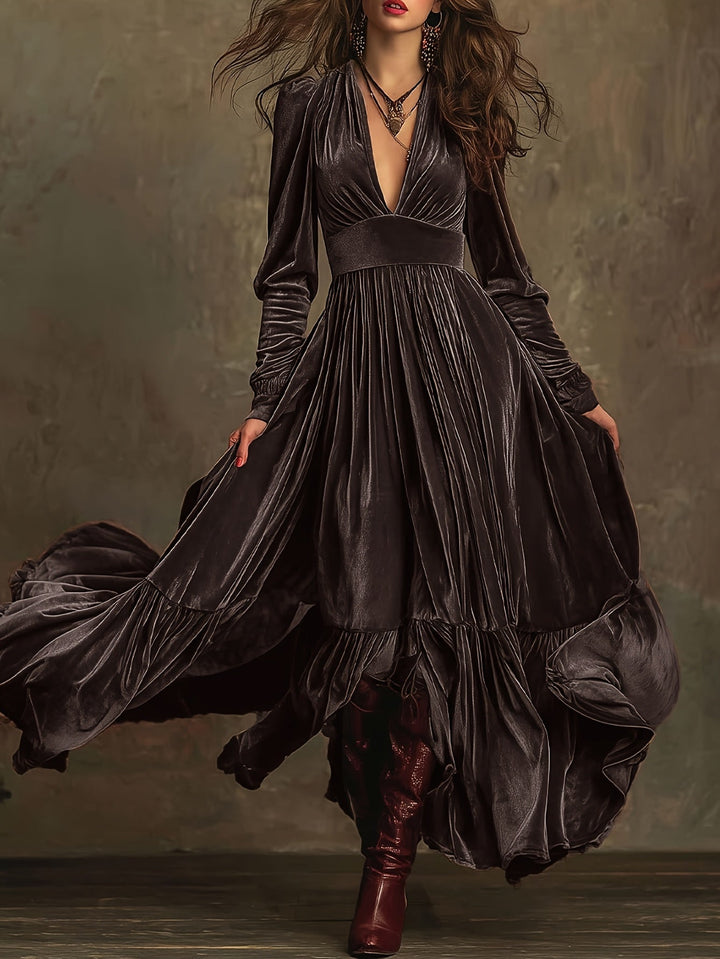 SERAFINA | ABITO LUNGO RETRÒ OVERSIZE CON SCOLLO A V PROFONDO