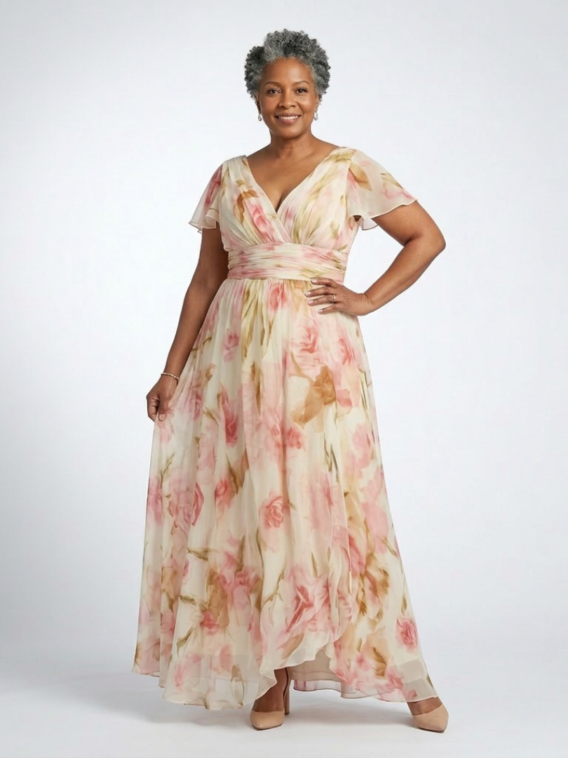 Elara | Abito Maxi Floreale con Scollo a V