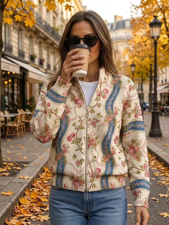 Rosalind | Cardigan Donna Floreale a Righe con Zip