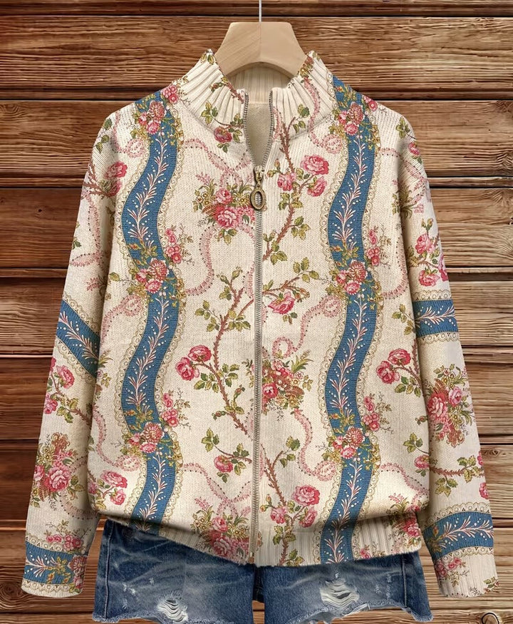 Rosalind | Cardigan Donna Floreale a Righe con Zip