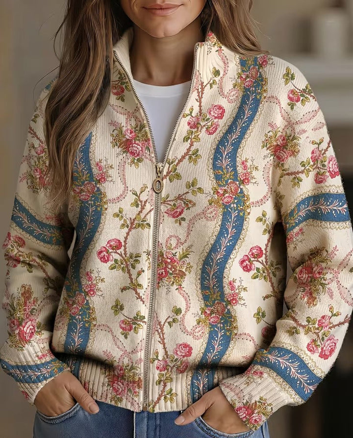 Rosalind | Cardigan Donna Floreale a Righe con Zip