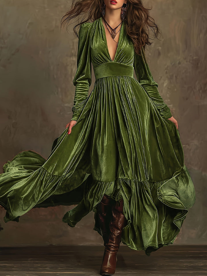 SERAFINA | ABITO LUNGO RETRÒ OVERSIZE CON SCOLLO A V PROFONDO